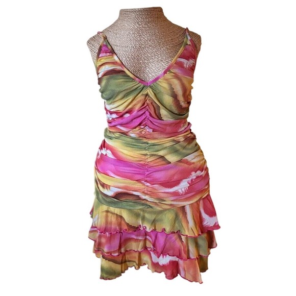 VTG Moda international Y2K fairy rare coquette ruched ruffle‎ dress